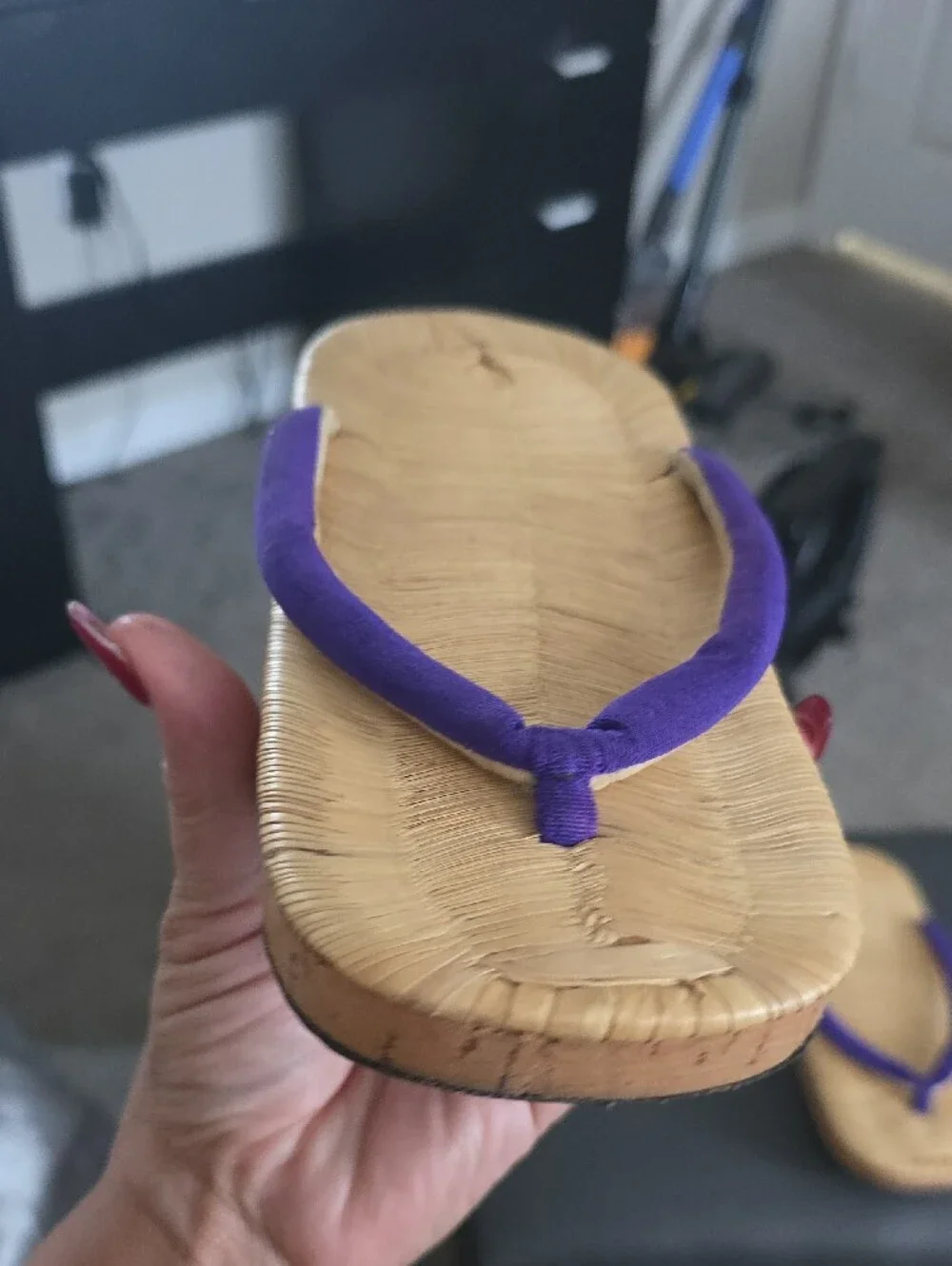 Vintage Purple Strap Straw Zori Sandals